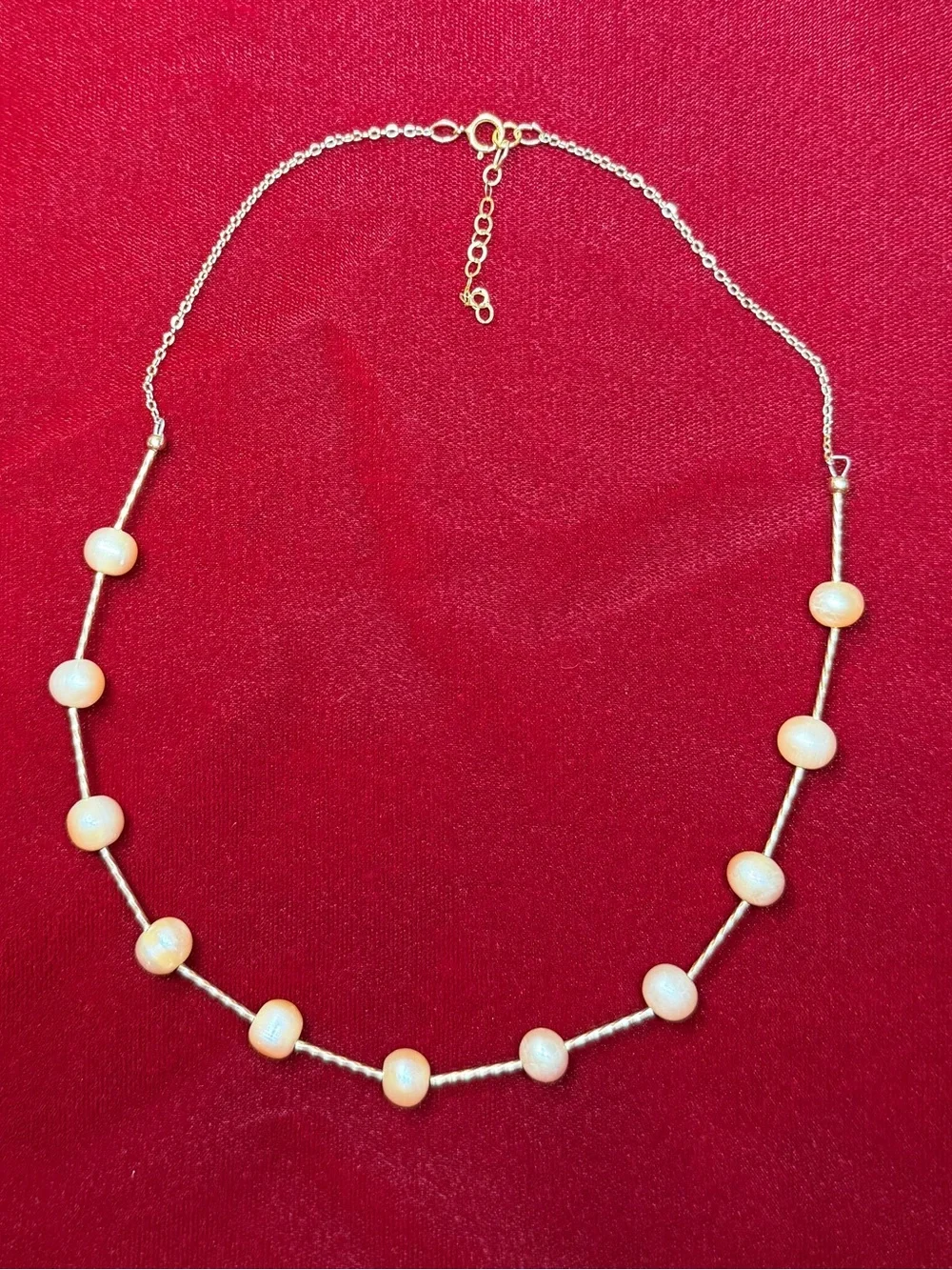 Gold Filled Light Apricot Freshwater Pearl Necklace Handcrafted